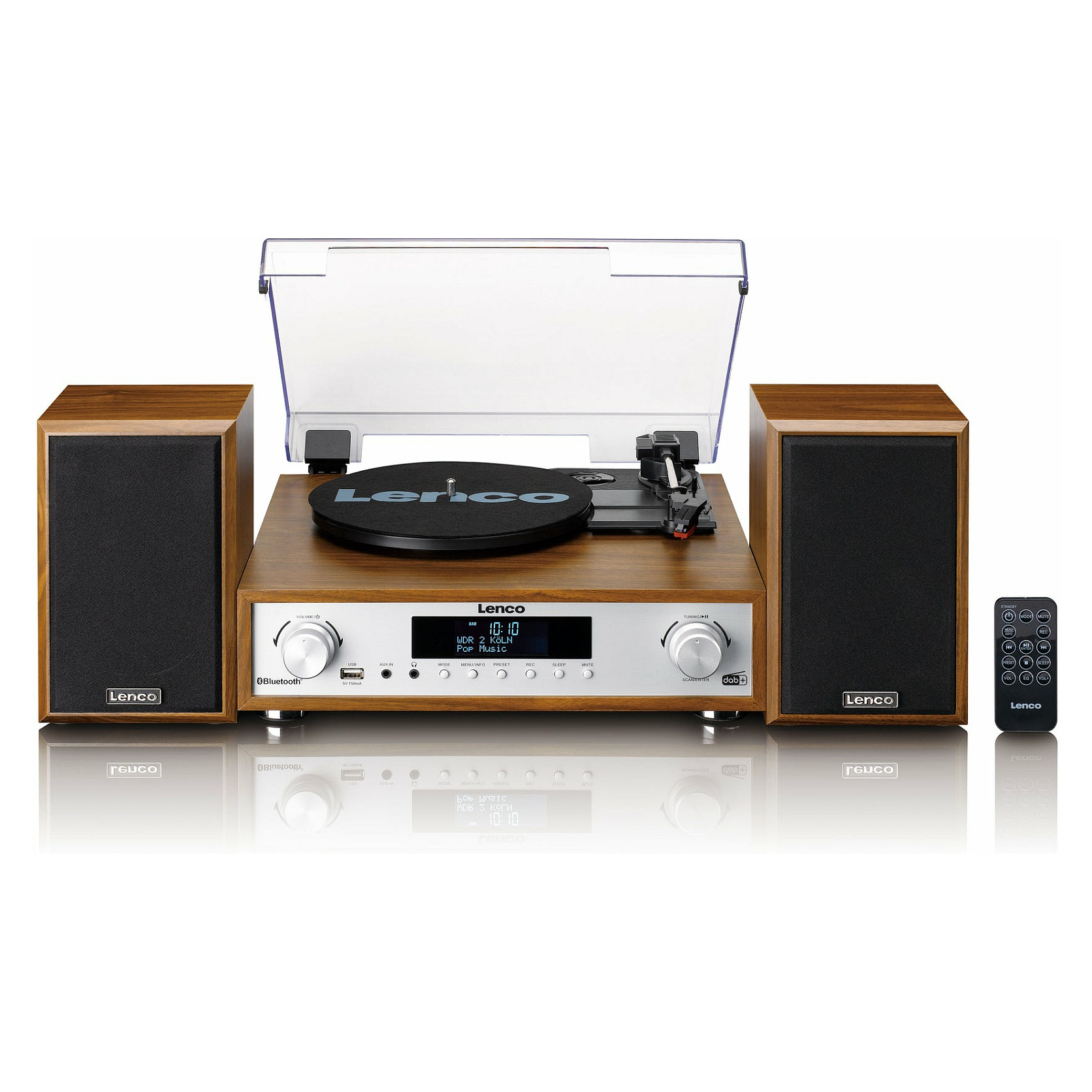 Gramofon LENCO MC-160WD, sa HiFi Stereo sustavom 2x10W, DAB, DAB+, FM radio, Bluetooth®5.0, RCA izlaz, AUX ulaz, USB-A PC kodiranje, 33,45 i 75 RPM, daljinski upravljač-0