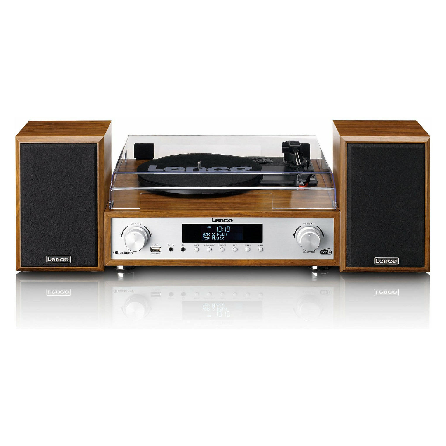Gramofon LENCO MC-160WD, sa HiFi Stereo sustavom 2x10W, DAB, DAB+, FM radio, Bluetooth®5.0, RCA izlaz, AUX ulaz, USB-A PC kodiranje, 33,45 i 75 RPM, daljinski upravljač-1