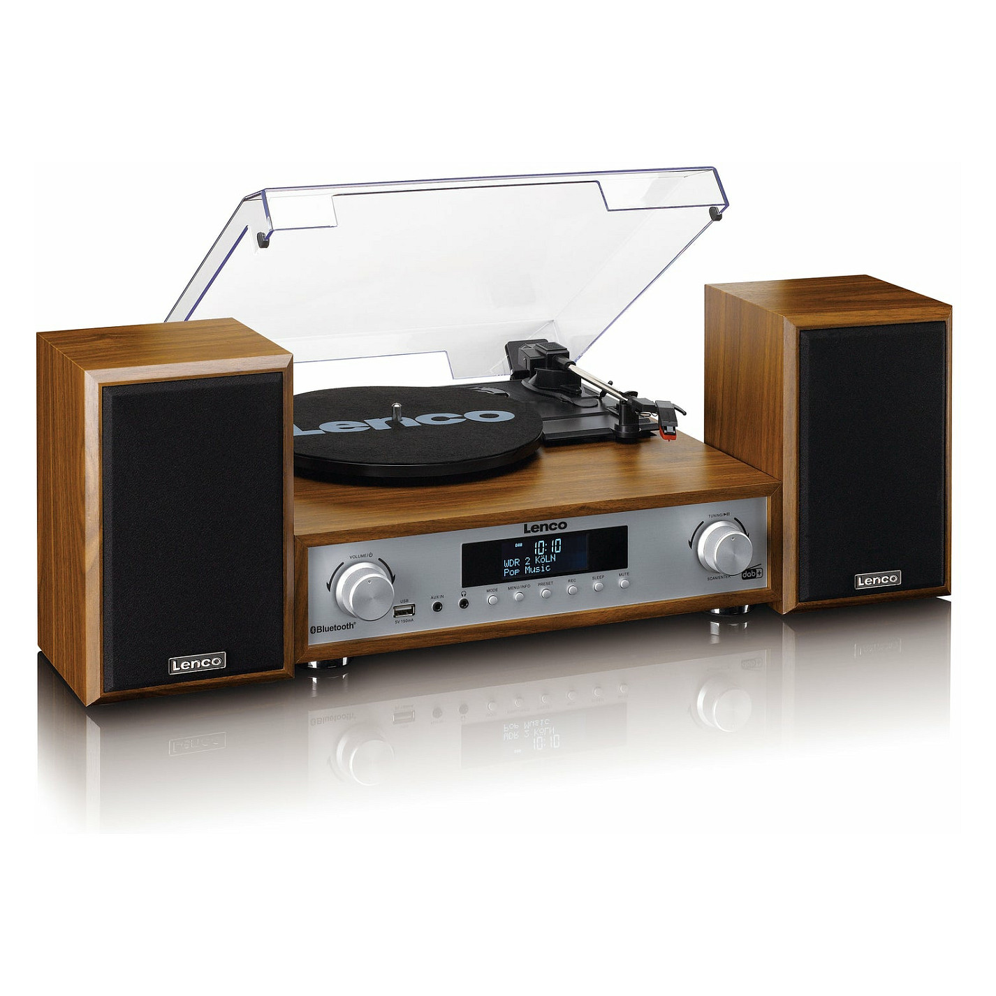 Gramofon LENCO MC-160WD, sa HiFi Stereo sustavom 2x10W, DAB, DAB+, FM radio, Bluetooth®5.0, RCA izlaz, AUX ulaz, USB-A PC kodiranje, 33,45 i 75 RPM, daljinski upravljač-4
