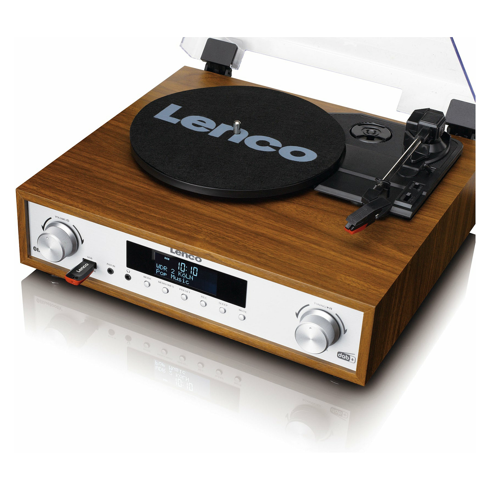 Gramofon LENCO MC-160WD, sa HiFi Stereo sustavom 2x10W, DAB, DAB+, FM radio, Bluetooth®5.0, RCA izlaz, AUX ulaz, USB-A PC kodiranje, 33,45 i 75 RPM, daljinski upravljač-8