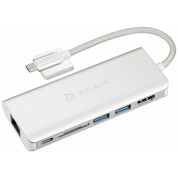 Hub ADAM CASA A01, USB-C 6in1 multi function srebrni-1