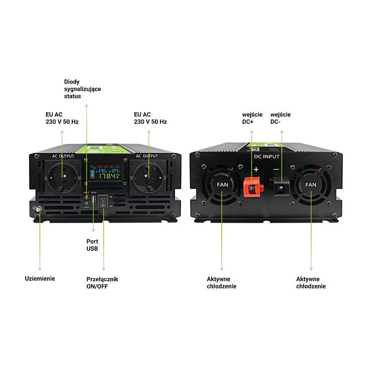 Inverter za auto GREEN CELL PowerInverter LCD 12V 2000W/40000W, with display - pure sine wave-3