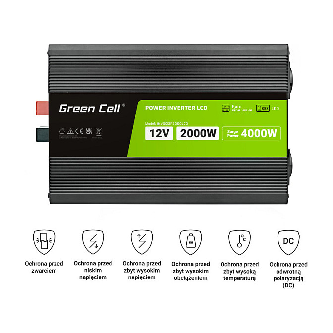 Inverter za auto GREEN CELL PowerInverter LCD 12V 2000W/40000W, with display - pure sine wave-4