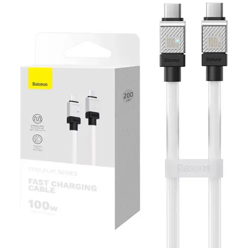 Kabel BASEUS, USB-C na USB-C, 100W, 200cm, White, CAKW000302-0