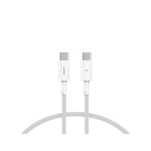 Kabel KSIX USB-C na USB-C, pleteni, 1m, bijeli-0