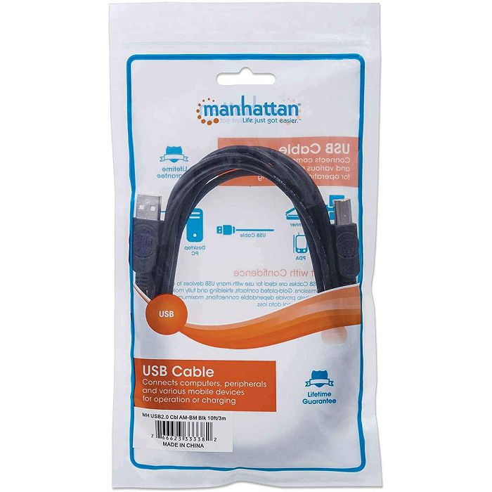 Kabel MANHATTAN USB 2.0 - A Male / B Male, 5M crna