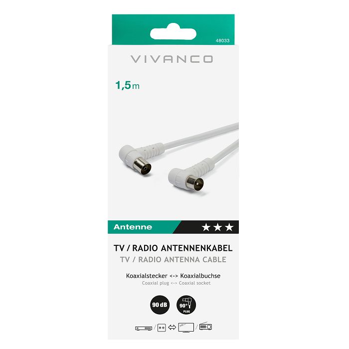 Kabel VIVANCO 48033, antenski coax na coax, kutni, 1.5m, bijeli-1