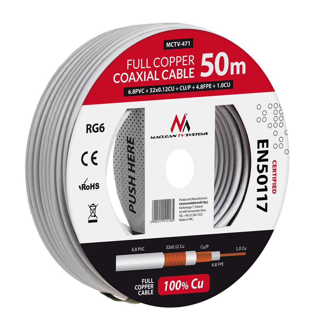 Maclean MCTV-471 coaxial cable RG-6/U 50 m White-1
