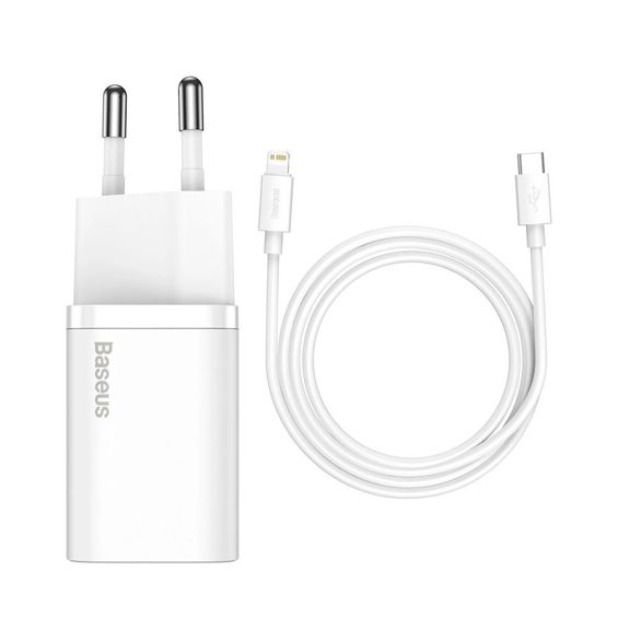 Kućni punjač BASEUS Super Si Quick Charger 20W, USB-C, Kabel USB-C-Lightning, White, TZCCSUP-B02-2