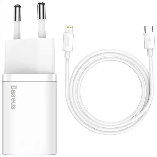 Kućni punjač BASEUS Super Si Quick Charger 20W, USB-C, Kabel USB-C-Lightning, White, TZCCSUP-B02-0
