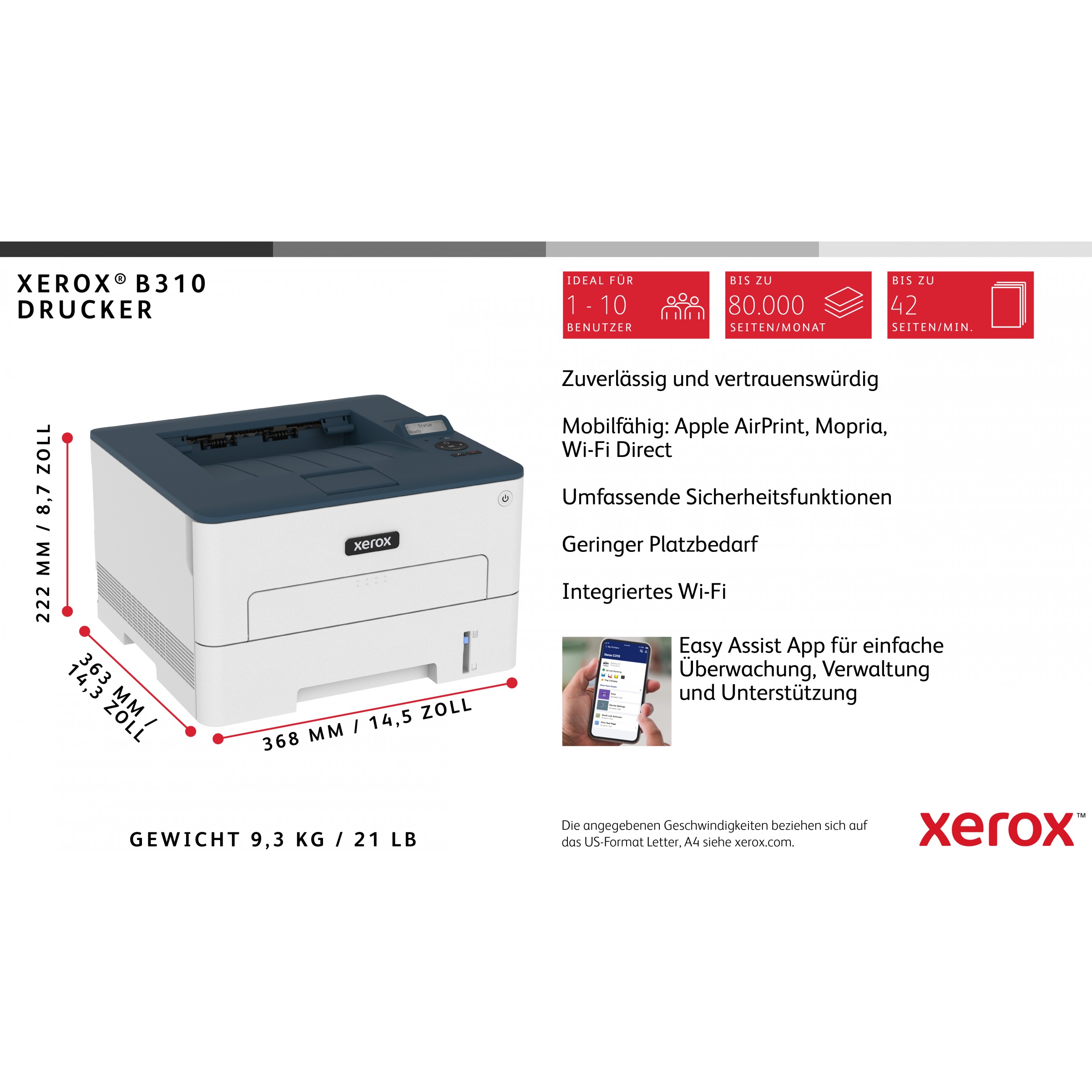 Laserski pisač XEROX B310DNI A4 crno-bijeli 40 stranica/ USB/ LAN/ Wifi/ Duplex-5