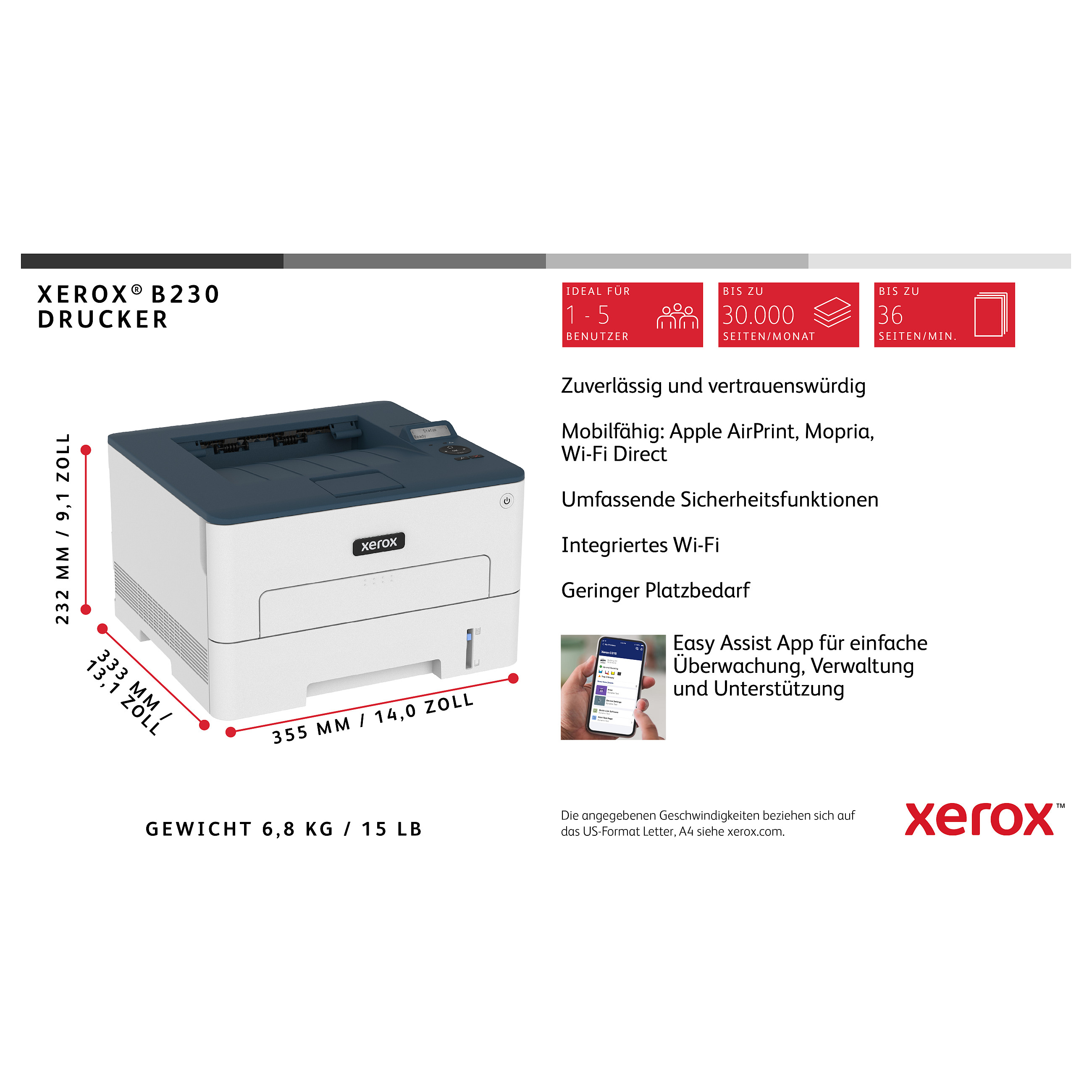 Laserski printer u crno-bijeloj boji XEROX B230DNI (A4, 34 stranica/min, mrežni)-14