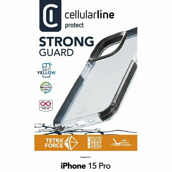 Maska za mobitel CELLULARLINE za iPhone 15 Pro, Tetra Force Strong Guard prozirna-3