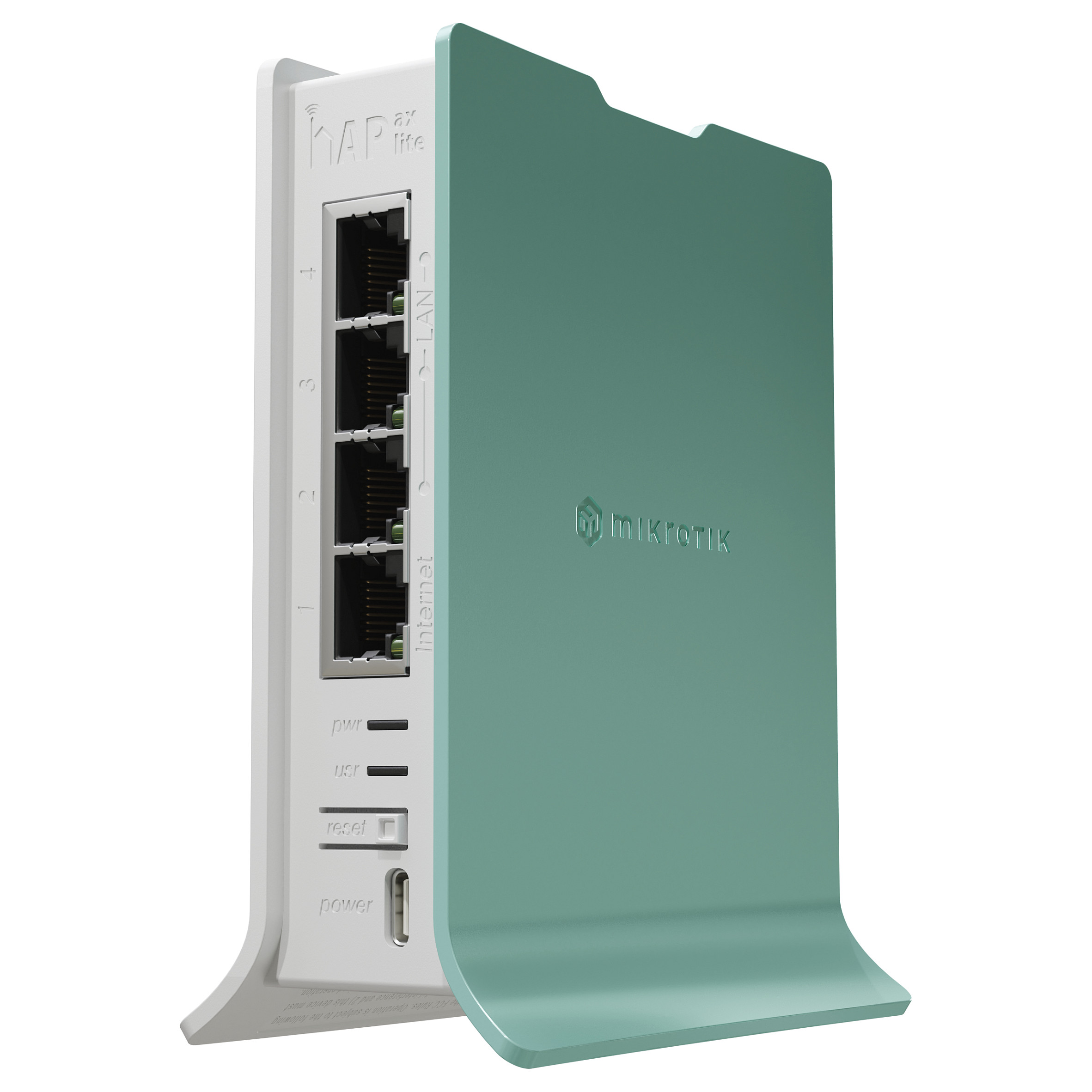 Mikrotik hAP ax Lite LTE6 kit, 800MHz CPU, 256MB RAM, 4×G-LAN, 2.4Ghz 802.11b/g/n/ax, LTE CAT6 modem, microSIM, tower kućište, PSU, antena 4.3dBi, RouterOS v7 L4-3