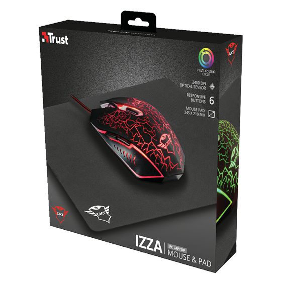 Miš + podloga TRUST GXT 783 Izza, LED, 2400dpi, žični, gaming-5