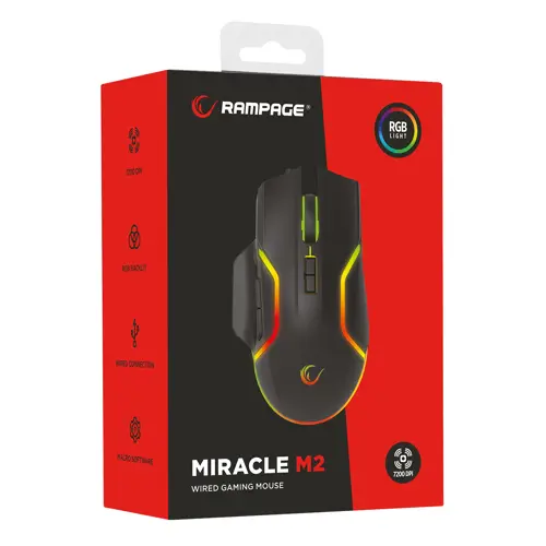 Miš RAMPAGE Miracle M2, žičani, 7200 DPI, RGB, crni-1