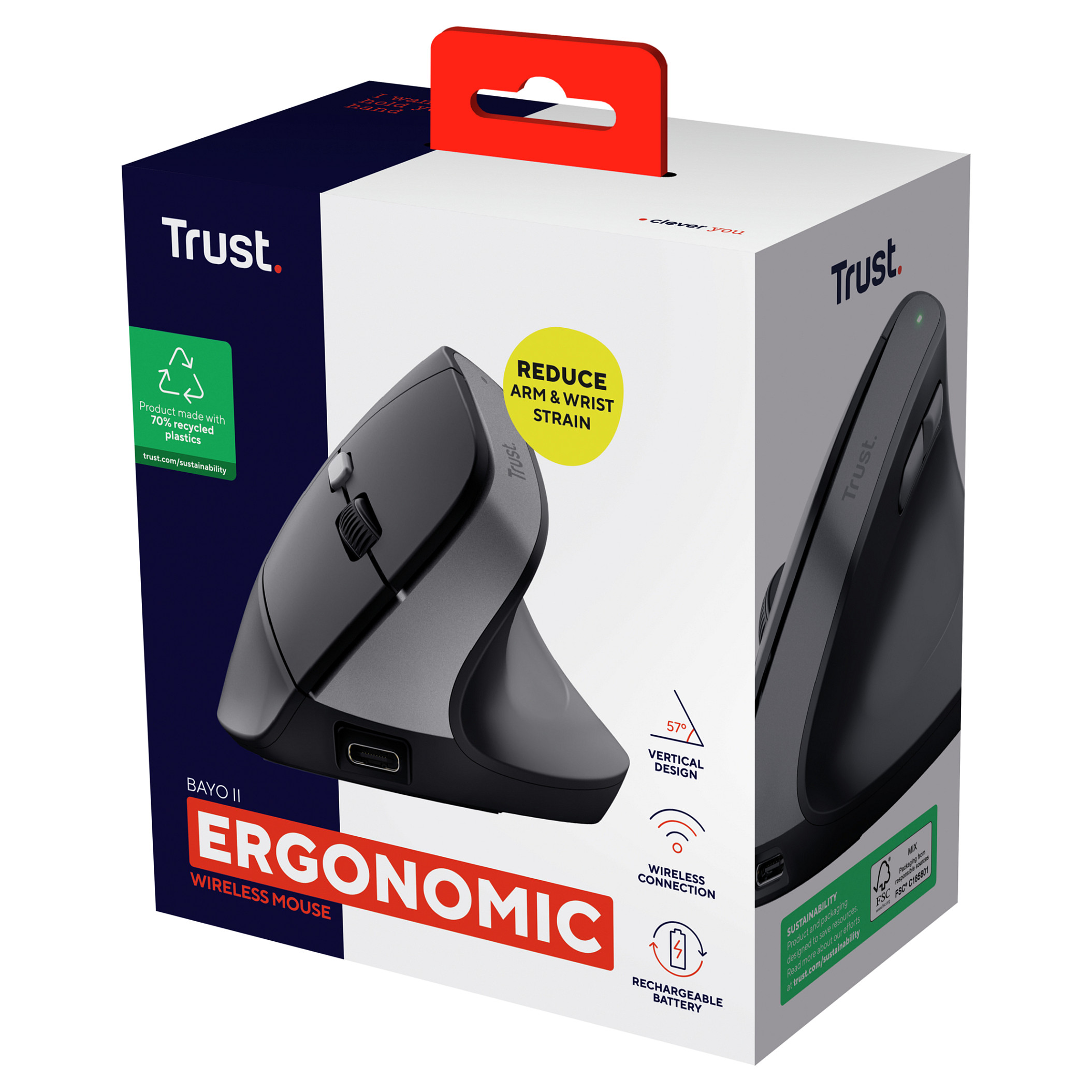Miš TRUST Bayo II 25145, Ergonomski, Bežični, Punjivi, Crni (5 godina jamstva)-12