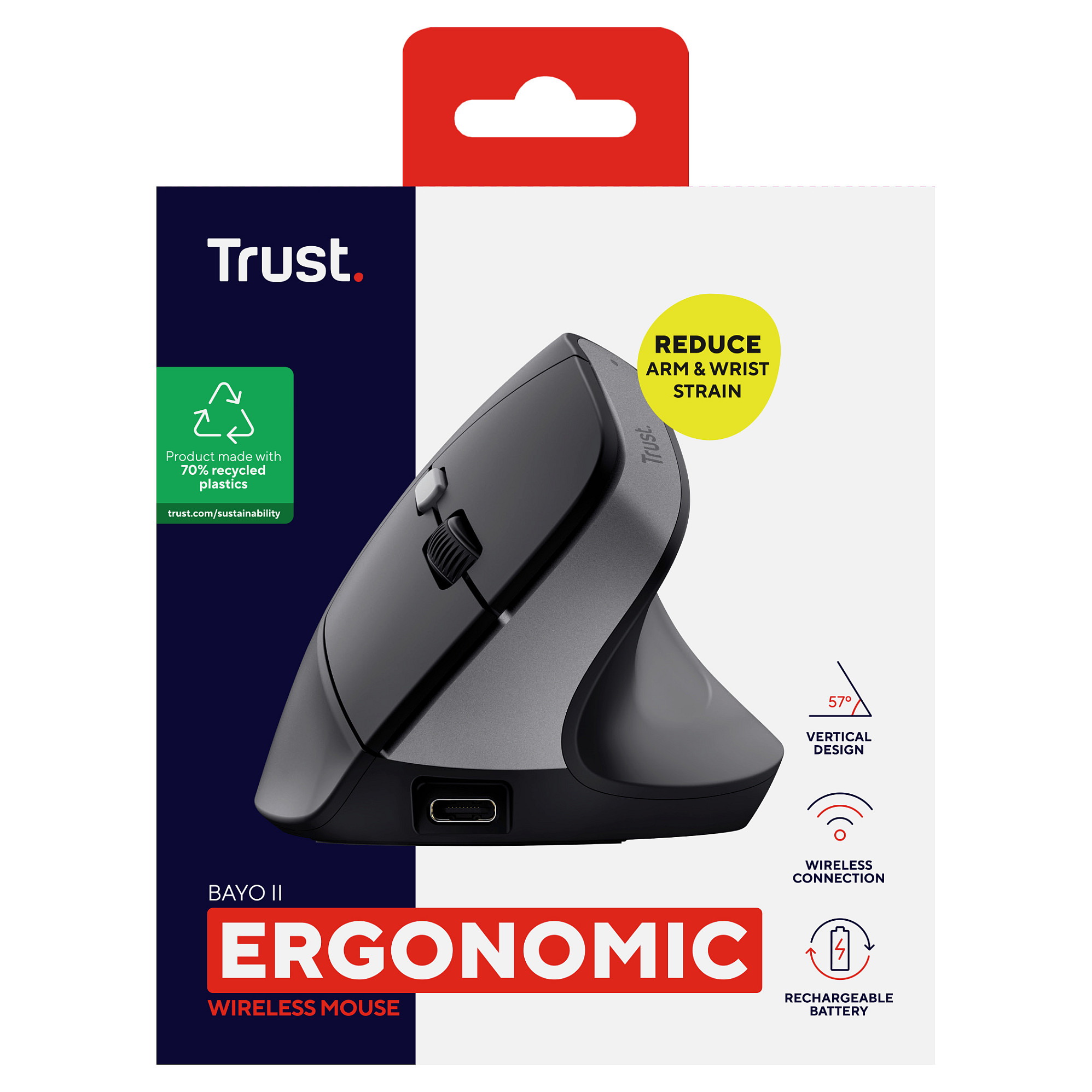 Miš TRUST Bayo II 25145, Ergonomski, Bežični, Punjivi, Crni (5 godina jamstva)-13