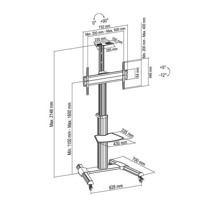Podni stalak za TV DELTACO OFFICE ARM-0450 (37"-70", nagib + 5°/-12°, okret 0°+ 90°)-4