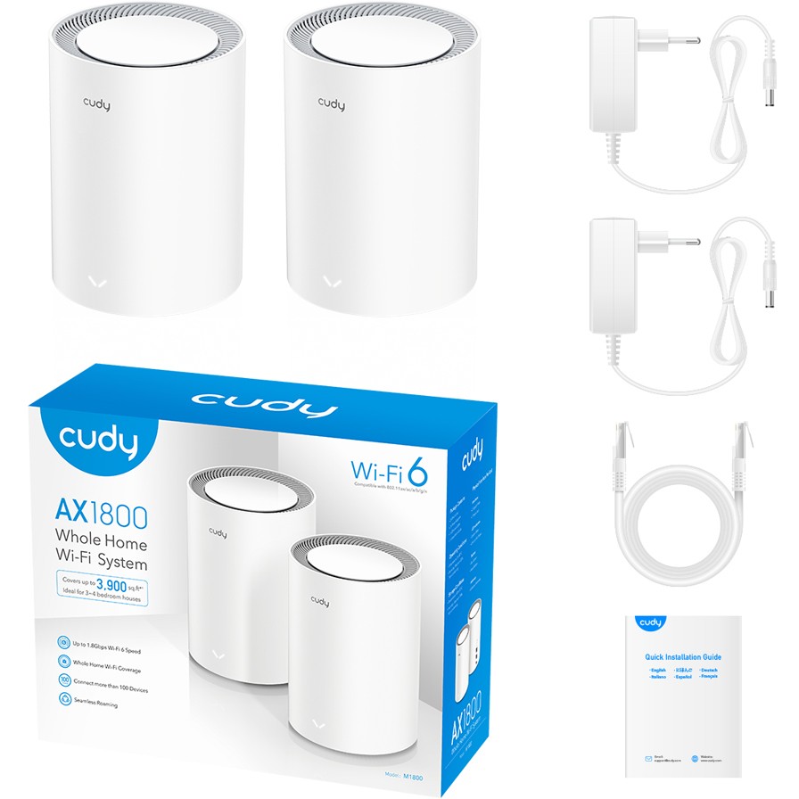 Cudy M1800 2-pack Dual-band (2.4 GHz / 5 GHz) Wi-Fi 6 (802.11ax) White 1 Internal-2