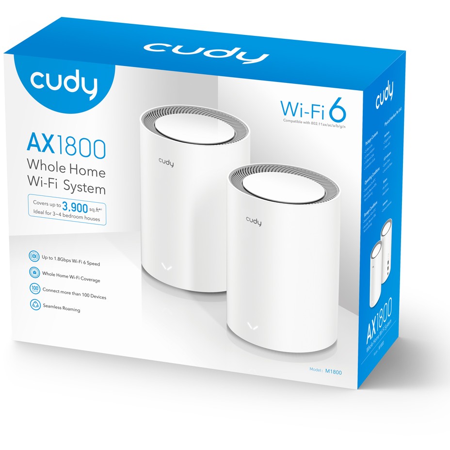 Cudy M1800 2-pack Dual-band (2.4 GHz / 5 GHz) Wi-Fi 6 (802.11ax) White 1 Internal-3