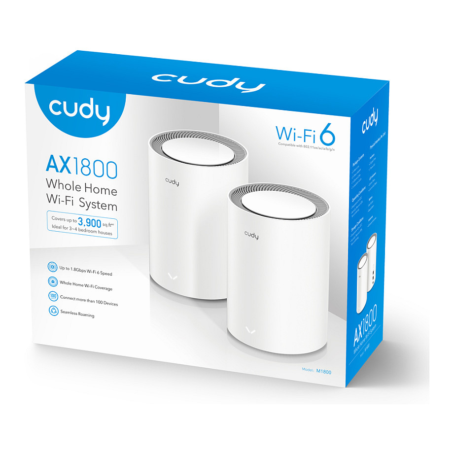Cudy M1800 2-pack Dual-band (2.4 GHz / 5 GHz) Wi-Fi 6 (802.11ax) White 1 Internal-4
