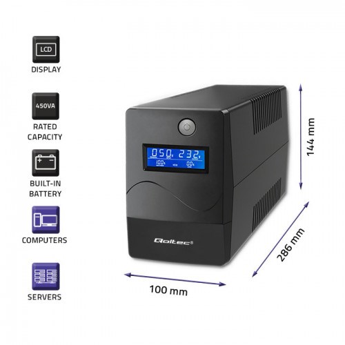 Neprekidno napajanje UPS QOLTEC Monolith (1000VA, 600W, LCD, USB, RJ45)-7