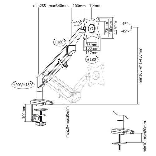 Nosač za monitor ERGO OFFICE ER-405B (stolni, podesivi, rotirajući, 13" - 32", VESA)-17