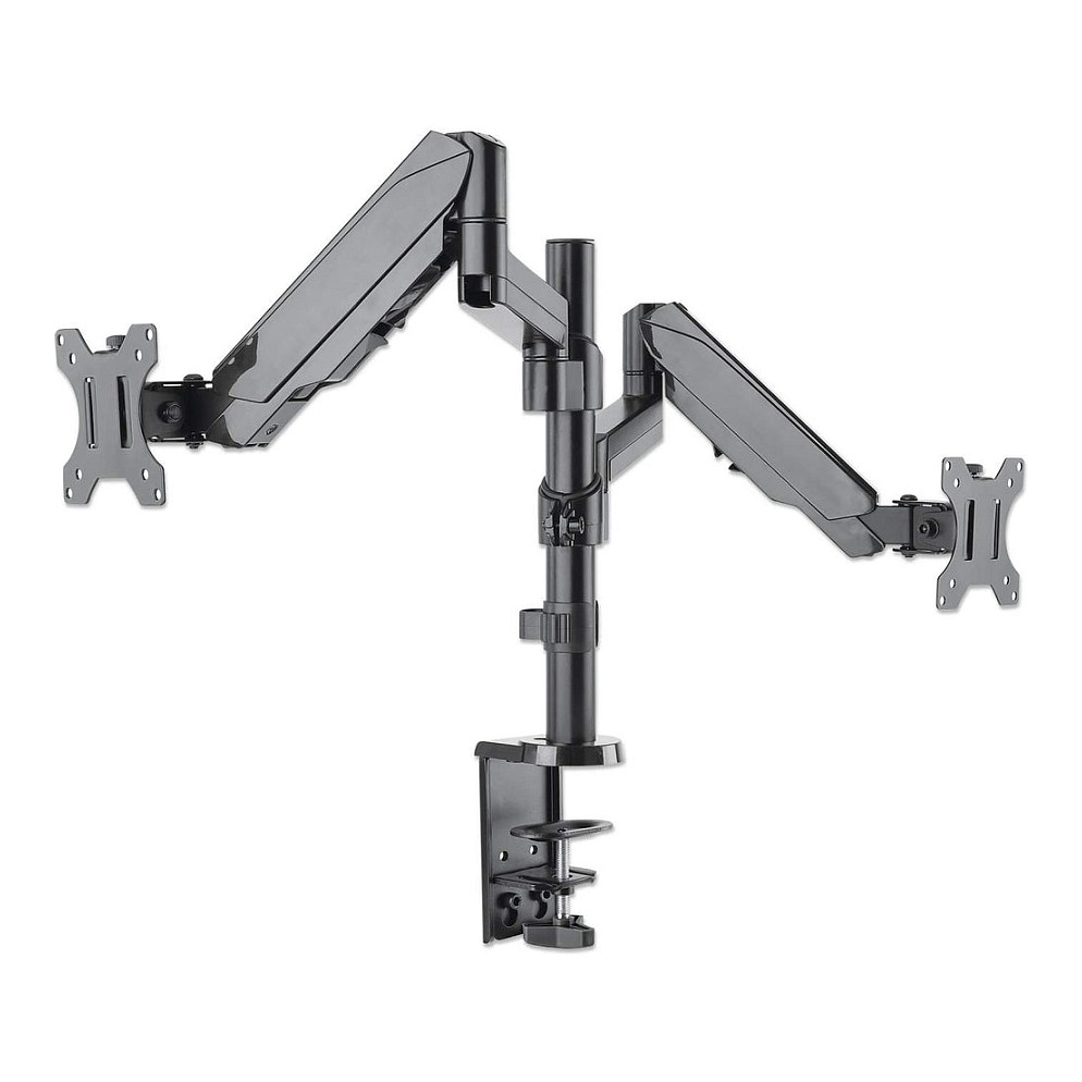 Manhattan TV & Monitor Mount, Desk, Full Motion (Gas Spring), 2 screens, Screen Sizes: 10-27", Black, Clamp or Grommet Assembly, Dual Screen, VESA 75x75 to 100x100mm, Max 8kg (each), Lifetime Warranty-4