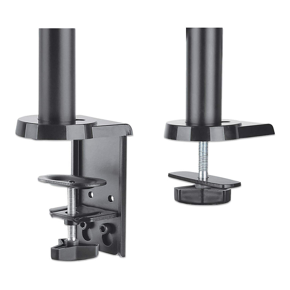 Manhattan TV & Monitor Mount, Desk, Full Motion (Gas Spring), 2 screens, Screen Sizes: 10-27", Black, Clamp or Grommet Assembly, Dual Screen, VESA 75x75 to 100x100mm, Max 8kg (each), Lifetime Warranty-6