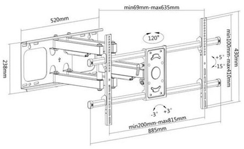 Nosač za TV zidni MANHATTAN 461290 (37"- 90", do 75 kg, nagib -15° 5°, zakret ±60°)