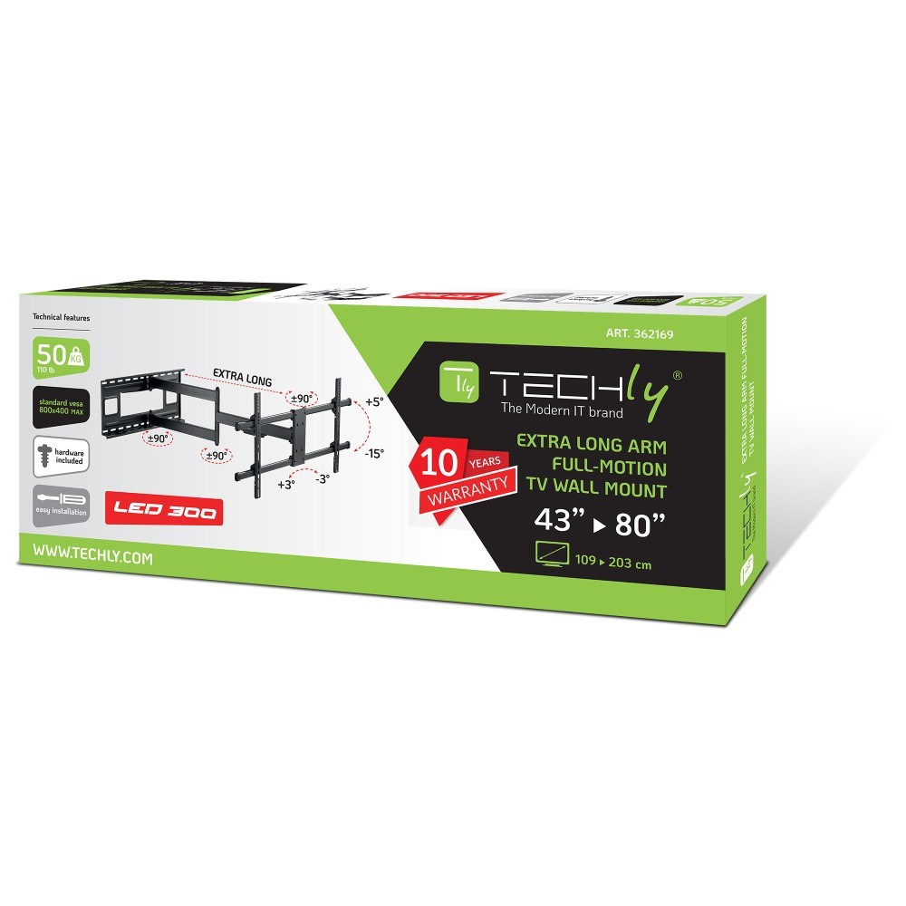 Nosač za TV zidni TECHLY ICA-PLB 490 (43"- 80", do 50 kg, nagib -15 - 5°, zakret -90 - 90°)-3
