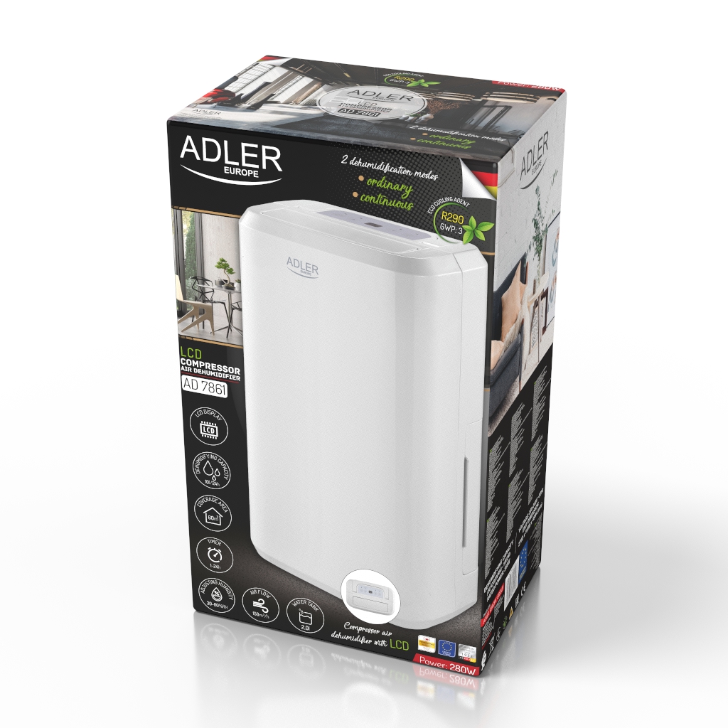 Odvlaživač zraka ADLER AD 7861 (280 W, do 60 m3, 2 L) bijeli-11