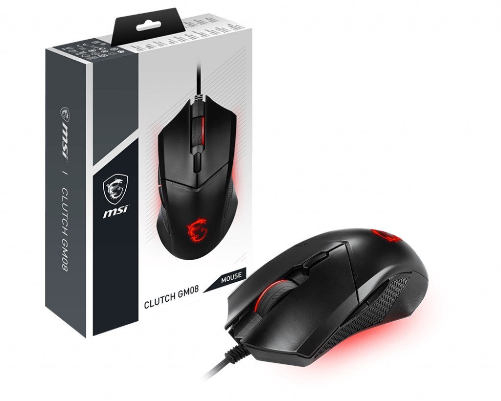 MSI CLUTCH GM08 Optical Gaming Mouse '4200 DPI Optical Sensor, 6 Programmable button, Symmetrical design, Durable switch with 10+ Million Clicks, Weight Adjustable, Red LED'-0