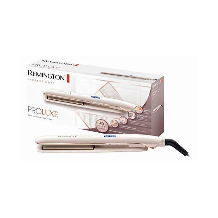 Pegla za kosu REMINGTON S9100 PROluxe (Ultimate Glide keramički premaz, OPTIheat tehnologija, 110 mm plutajuće ploče, 9–10 temperaturnih razina 150–230 °C, Pro+ postavka 185 °C, ultras brzo zagrijavanje, digitalni zaslon, 3 m rotirajući kabel, automatsko isključivanje)-1