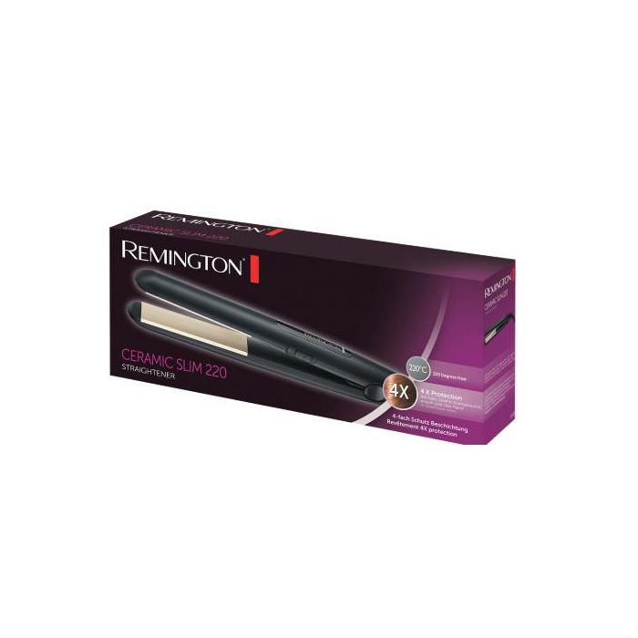 Pegla za kosu REMINGTON S1510 Ceramic Slim 220 (anti-static tourmaline keramičke ploče s 4× zaštitom, dvije temperature 180 °C/220 °C, brzo zagrijavanje, LED indikator, rotirajući kabel)-1
