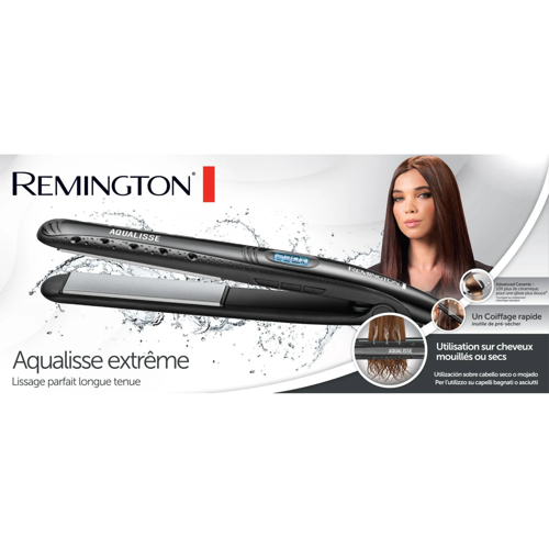 Pegla za kosu REMINGTON S7307 Aqualisse Extreme (napredni keramički premaz, 10 temperatura 140–230 °C, brzo zagrijavanje 15 s, automatsko isključivanje, zaključavanje)-1