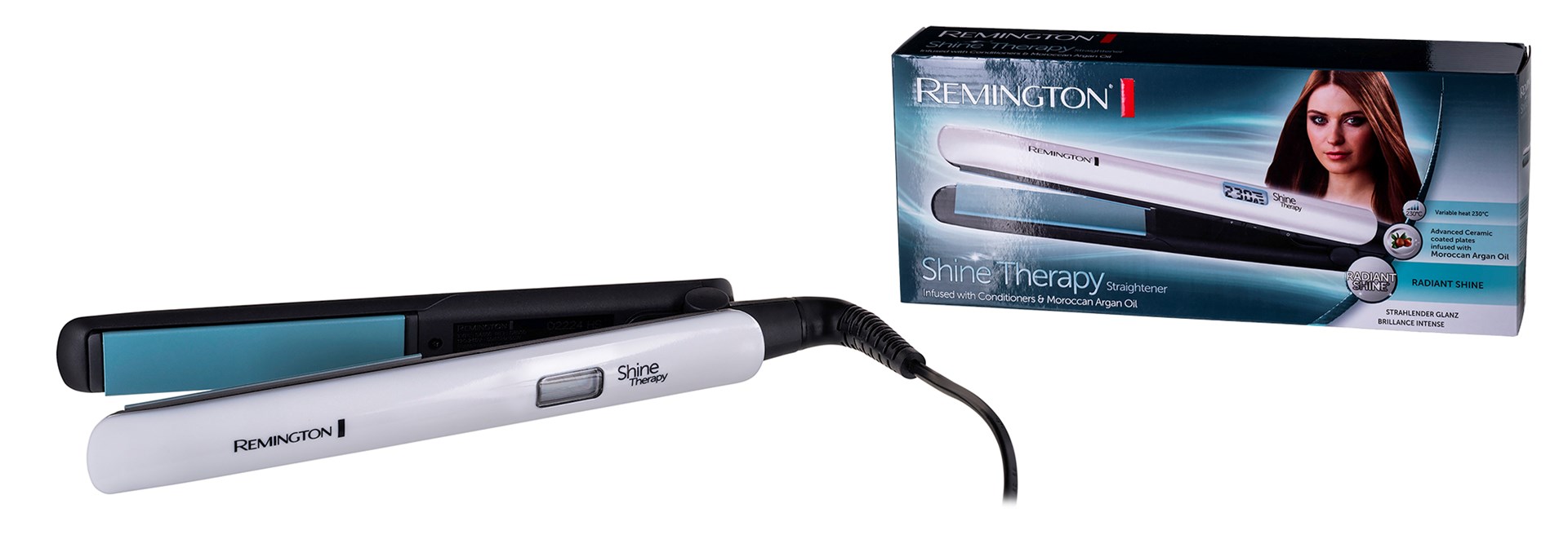 Pegla za kosu REMINGTON S8500 Shine Therapy (Advanced Ceramic ploče infuzirane arganovim uljem i vitaminom E, plutajuće 110 mm ploče, digitalni zaslon, 9 temperatura 150–230 °C, turbo boost, temperature lock, automatsko isključivanje, rotirajući kabel)-10
