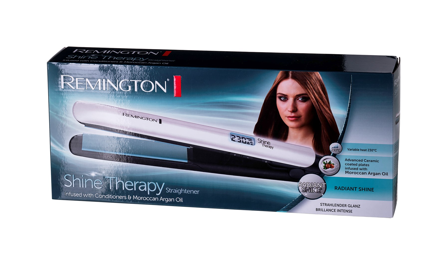 Pegla za kosu REMINGTON S8500 Shine Therapy (Advanced Ceramic ploče infuzirane arganovim uljem i vitaminom E, plutajuće 110 mm ploče, digitalni zaslon, 9 temperatura 150–230 °C, turbo boost, temperature lock, automatsko isključivanje, rotirajući kabel)-9