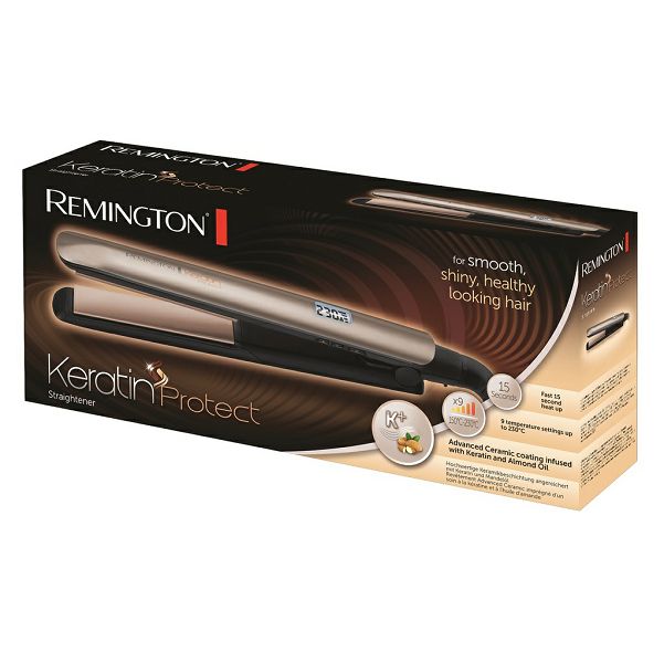 Pegla za kosu REMINGTON S8540 Keratin Protect (advanced keratin & badem ulje keramika, 9 temperatura 150–230 °C, brzo zagrijavanje 15 s, digitalni zaslon, auto-off)-1