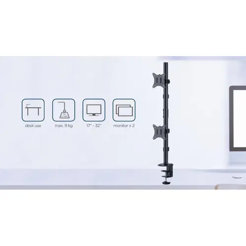 Podesivi stolni nosač za dva monitora GEMBIRD MA-D2-02 (17"-32", nosivost 9kg)-15