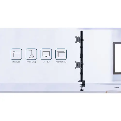 Podesivi stolni nosač za dva monitora GEMBIRD MA-D2-02 (17"-32", nosivost 9kg)-12