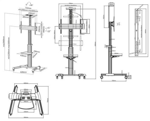 Manhattan TV & Monitor Mount, Trolley Stand, 1 screen, Screen Sizes: 37-65", Silver, VESA 200x200 to 600x400mm, Max 50kg, LFD, Lifetime Warranty-1