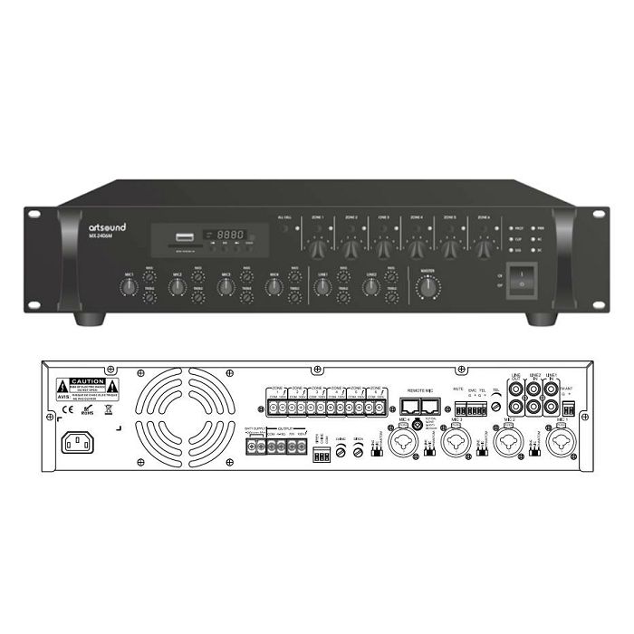 Pojačalo ARTSOUND MX-2406M MIXAMP (100V, 6 zona, 240W)-1