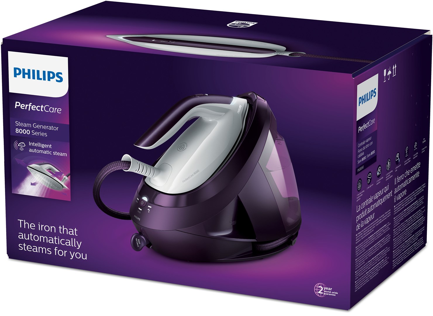 Postaja za glačanje PHILIPS PSG8050/30 (ljubičasta, 2700 W, zapremnina 1.8 L, SteamGlide ploča za glačanje)-2