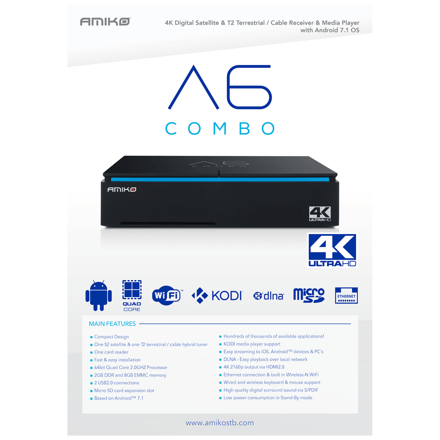 Prijemnik DVB-T AMIKO A6 Combo (Android 7.1, DVB-S2/T2/C, 4K, IPTV)-5
