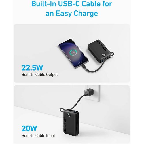 Prijenosna baterija ANKER 335 20K (s ugrađenim USB-C kabelom, crna)-2