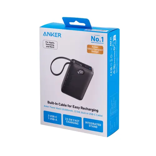 Prijenosna baterija ANKER 335 20K (s ugrađenim USB-C kabelom, crna)-9