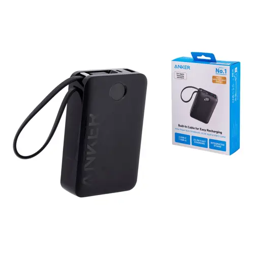 Prijenosna baterija ANKER 335 20K (s ugrađenim USB-C kabelom, crna)-5