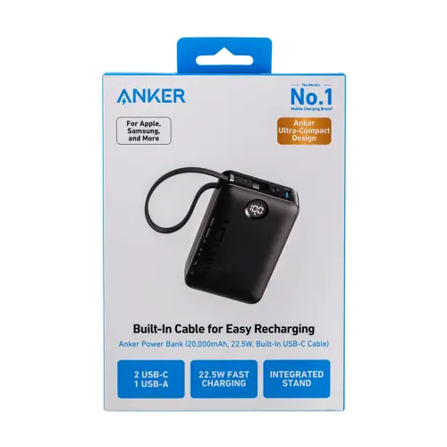 Prijenosna baterija ANKER 335 20K (s ugrađenim USB-C kabelom, crna)-17